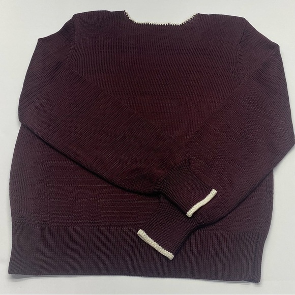 Reiss Women’s Burgundy V-Neck Sweater with white trim XL shoulder pads - Picture 2 of 15